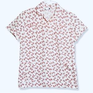 ⭐️Vintage 70s LIND CLARE Button Up Kitchen Smock  Shirt with Striped Bow Detail